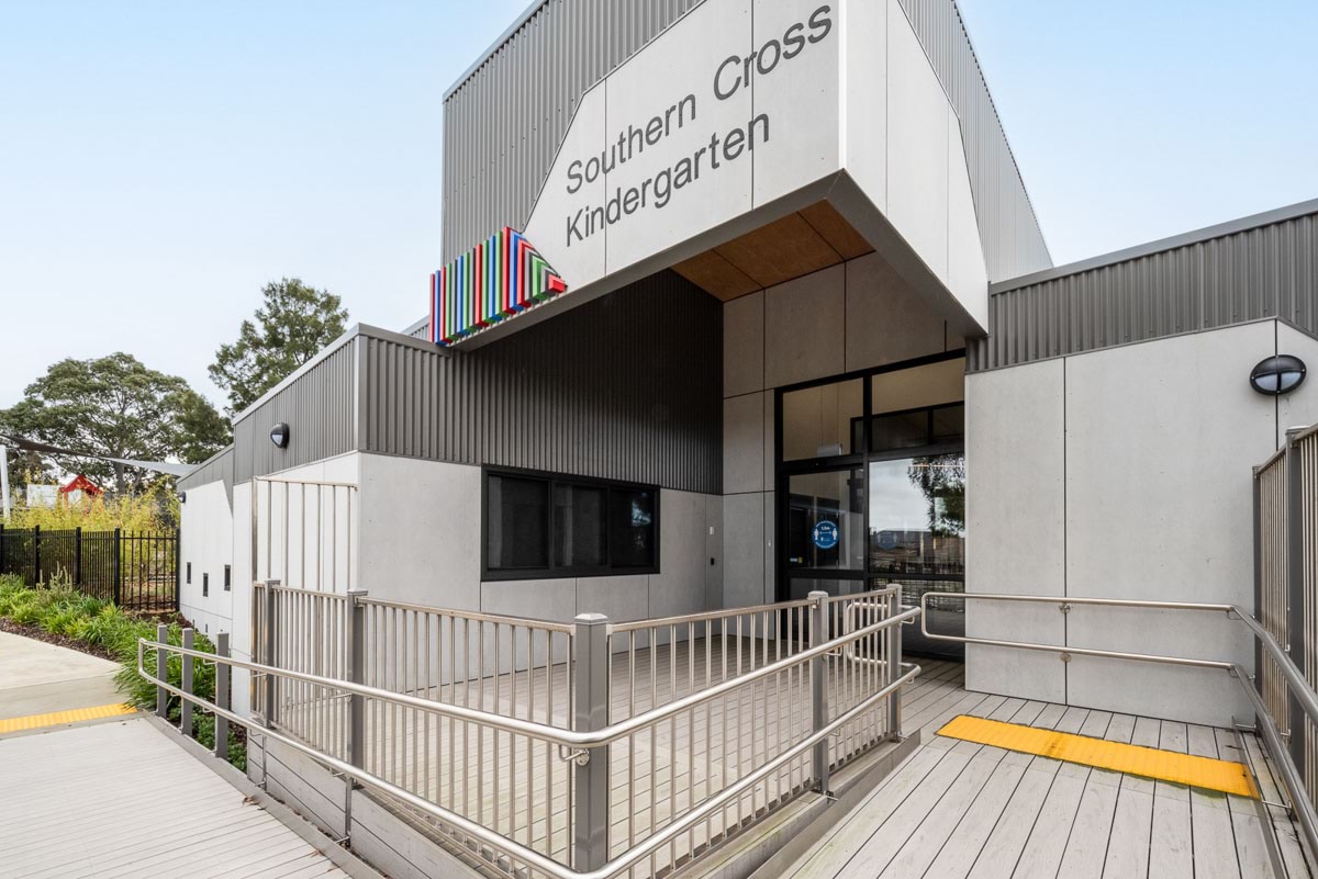 Southern Cross Kindergarten - completed project, photograph of main entrance exterior