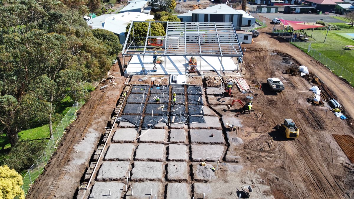 Hampden Specialist School & Terang College - upgrade, aerial photograph of construction site