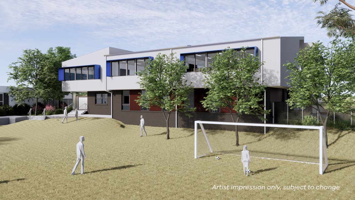 Mullauna Secondary College - upgrade, illustrated render of Block F north facade