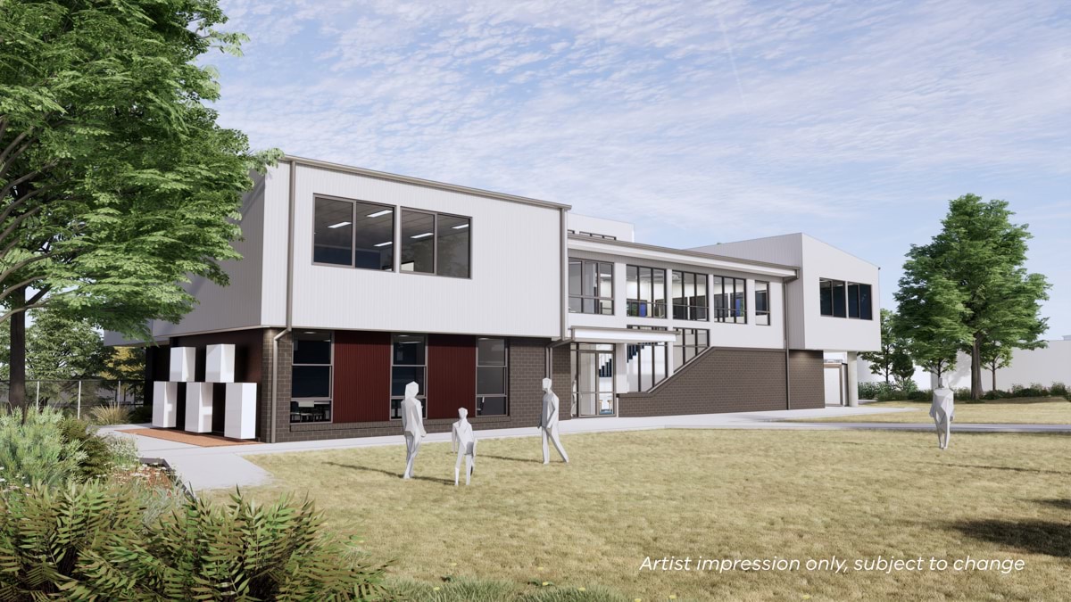 Mullauna Secondary College - upgrade, illustrated render of Block F south facade