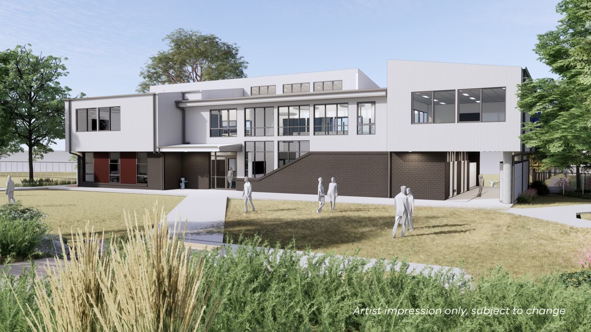 Mullauna Secondary College - upgrade, illustrated render of Block F south facade