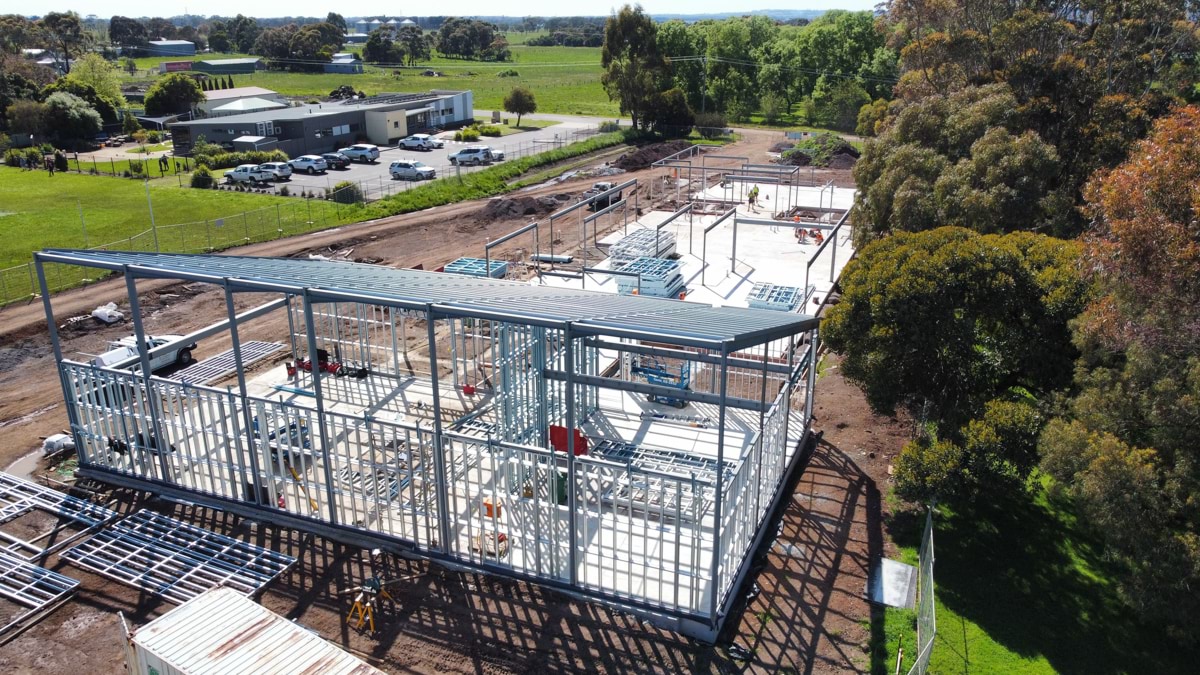 Hampden Specialist School & Terang College - upgrade, aerial photograph of construction site