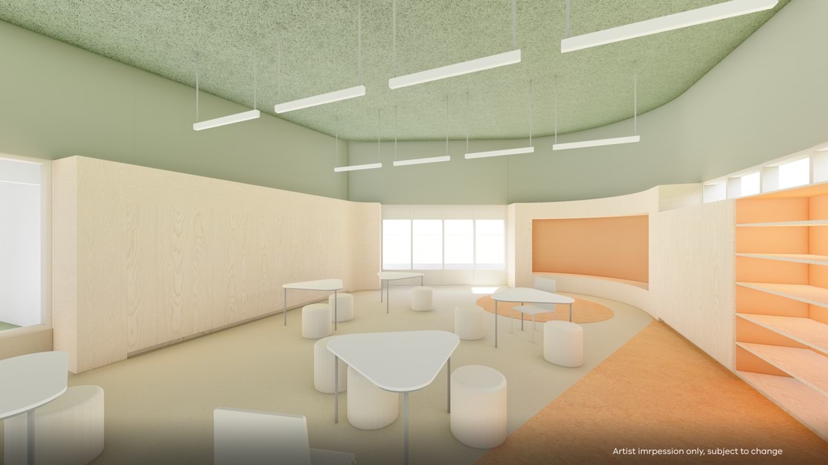 Aireys Inlet Primary School - upgrade and modernisation, illustrated render showing the interior of the school