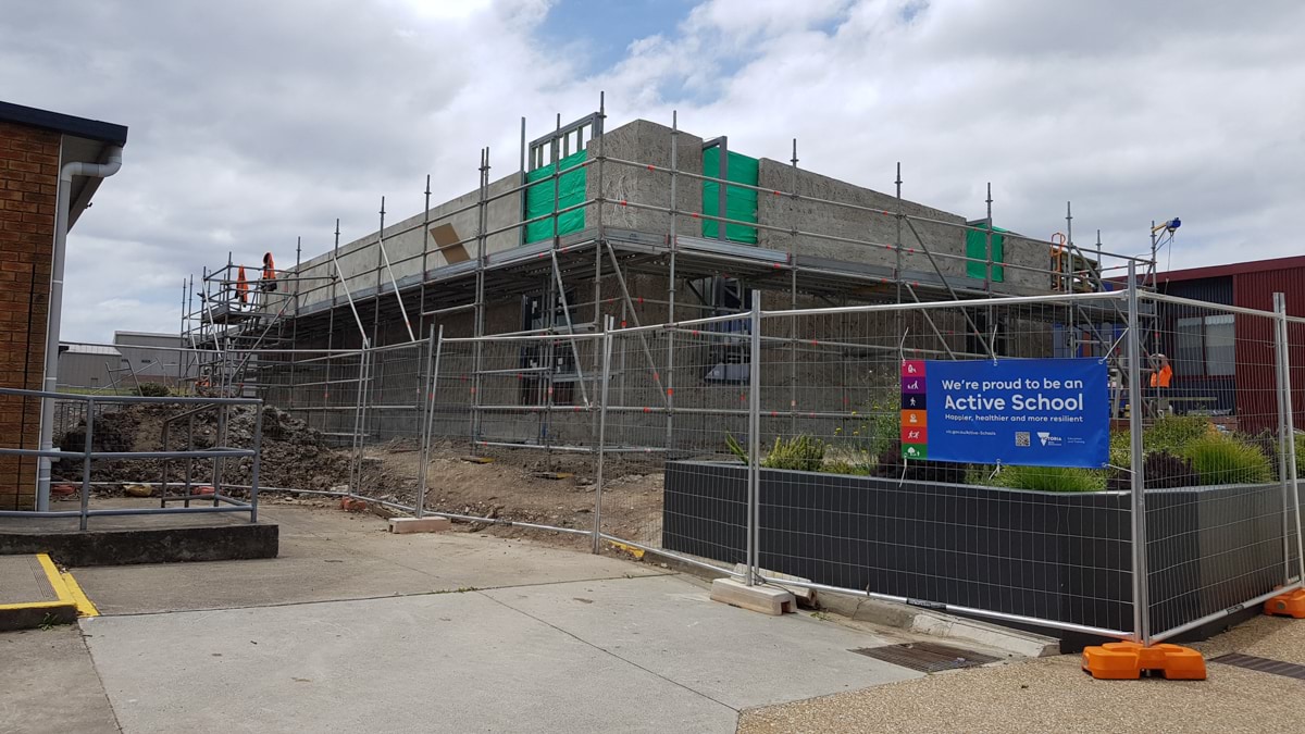 Orbost Community College - upgrade and modernisation, photograph of construction of new building