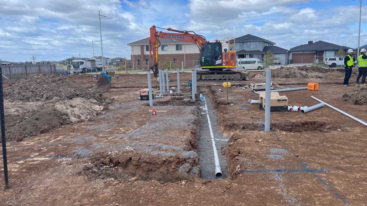 Riverdale Secondary School (interim name) - construction photo of site progress in February 2023 - site channels