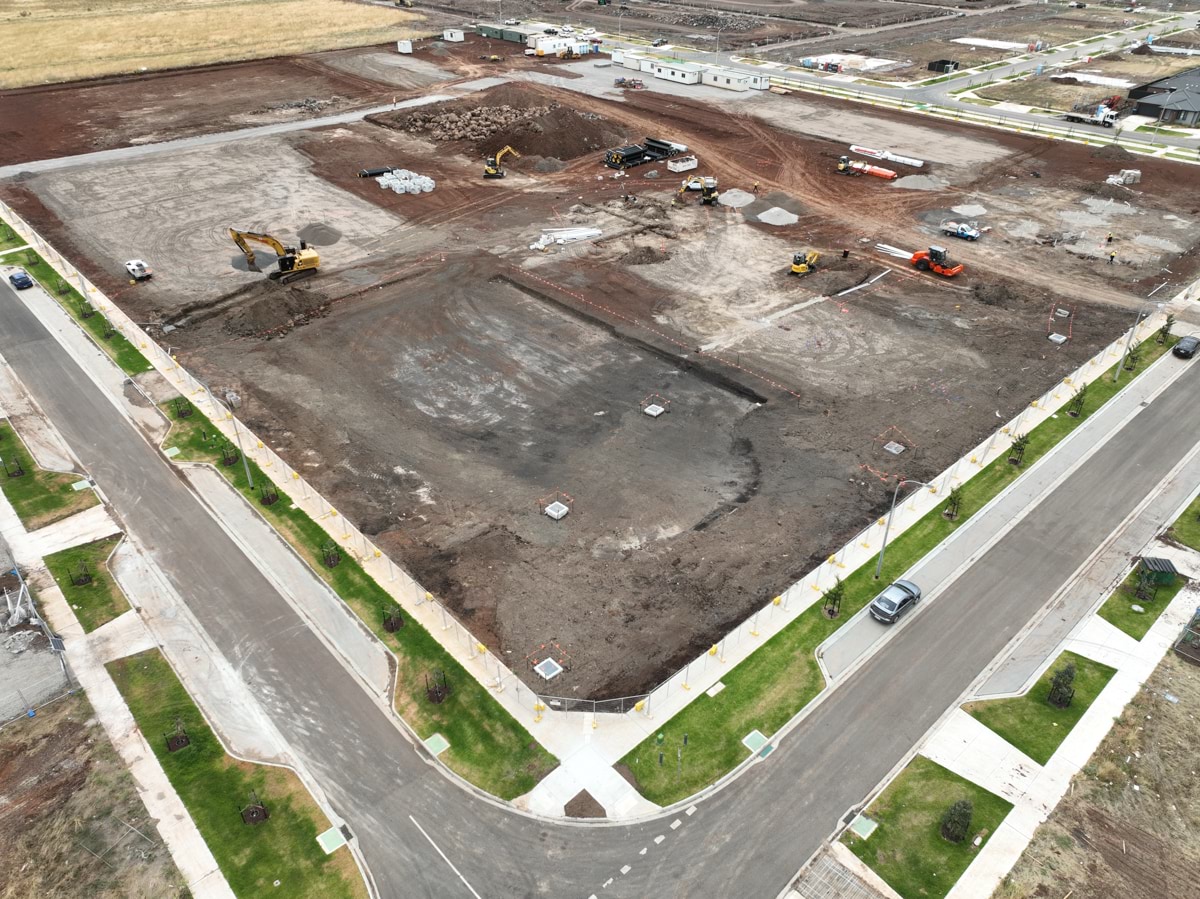 Tarneit North Primary School (interim name) - construction photo of site progress in January 2023 - aerial shot of site