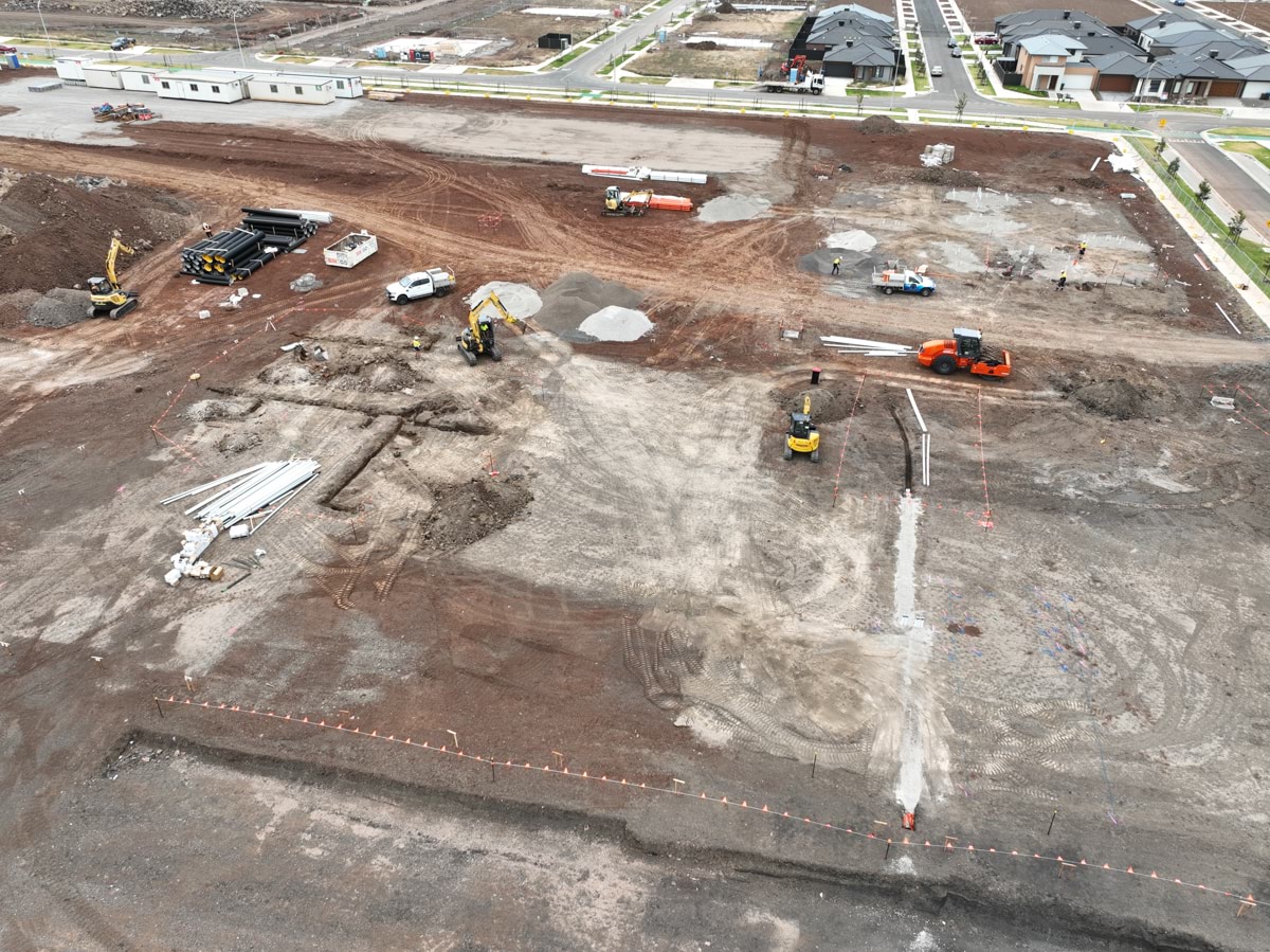 Tarneit North Primary School (interim name) - construction photo of site progress in January 2023 - aerial shot of site