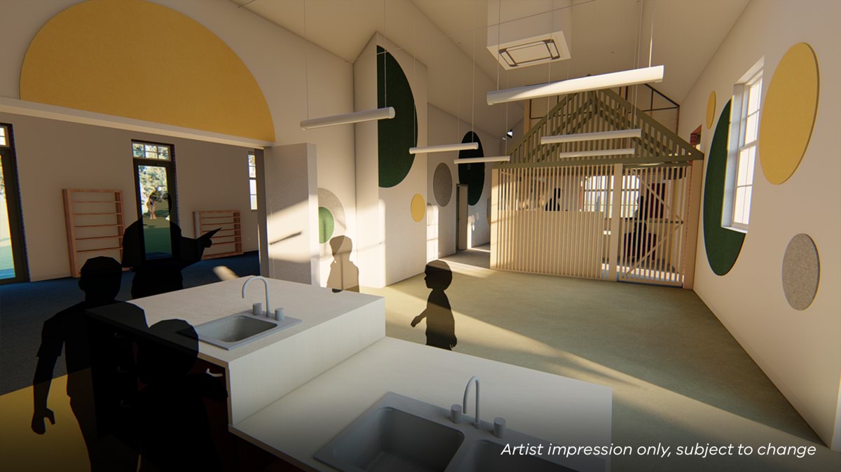 Tarnagulla Primary School - illustrated render showing the inside of a school learning space