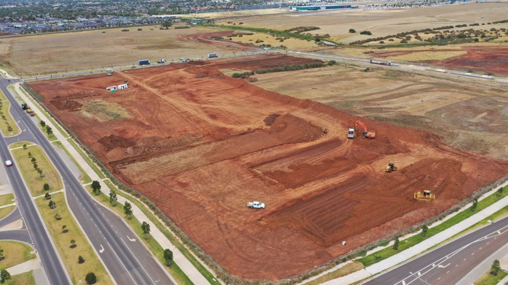 Truganina North Secondary School (interim name) - Senior Campus - aerial photo of the construction site in February 2023