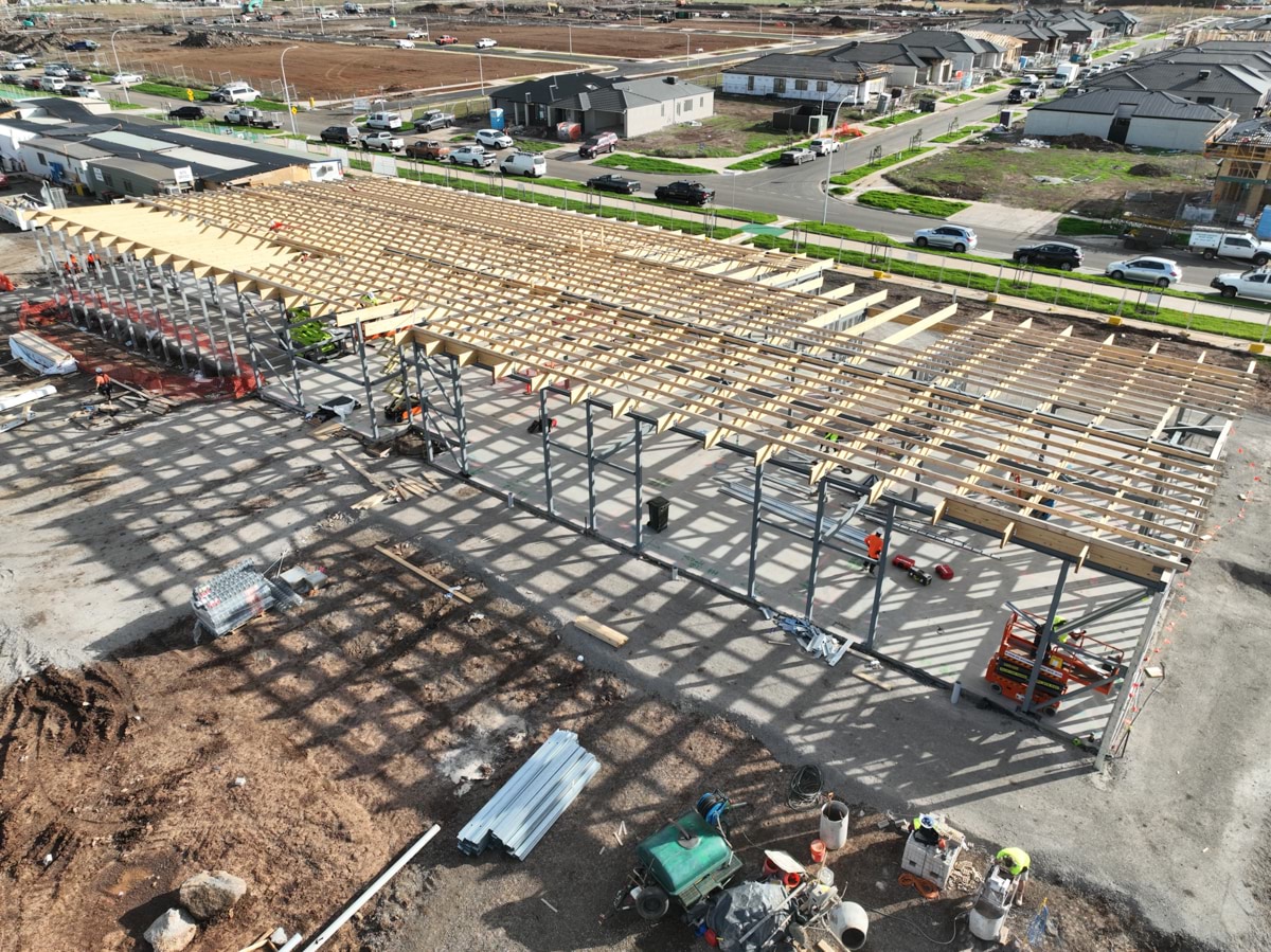 Tarneit North Primary School (interim name) - new school, Site progress - April 2023, learning neighbourhood (classrooms)