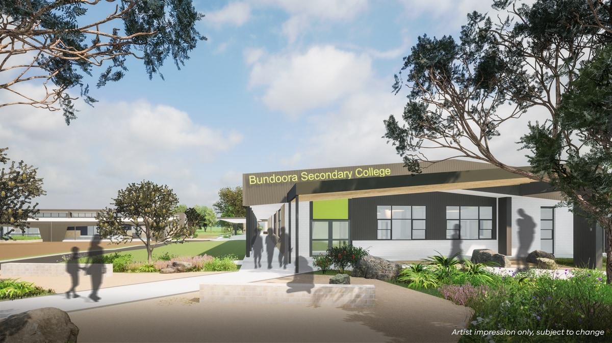 Bundoora Secondary College – upgrade and modernisation, illustrated render of the admin building