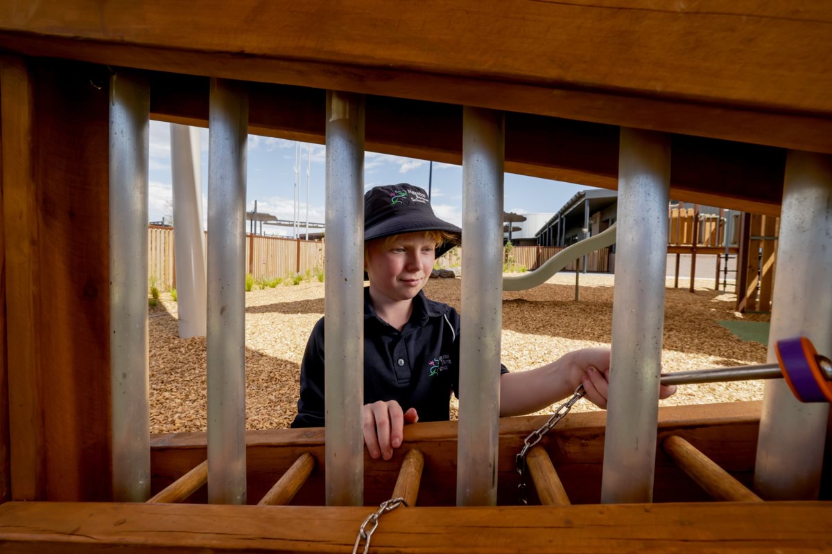 Nganboo Borron School – official opening, a student enjoying their outdoor play space