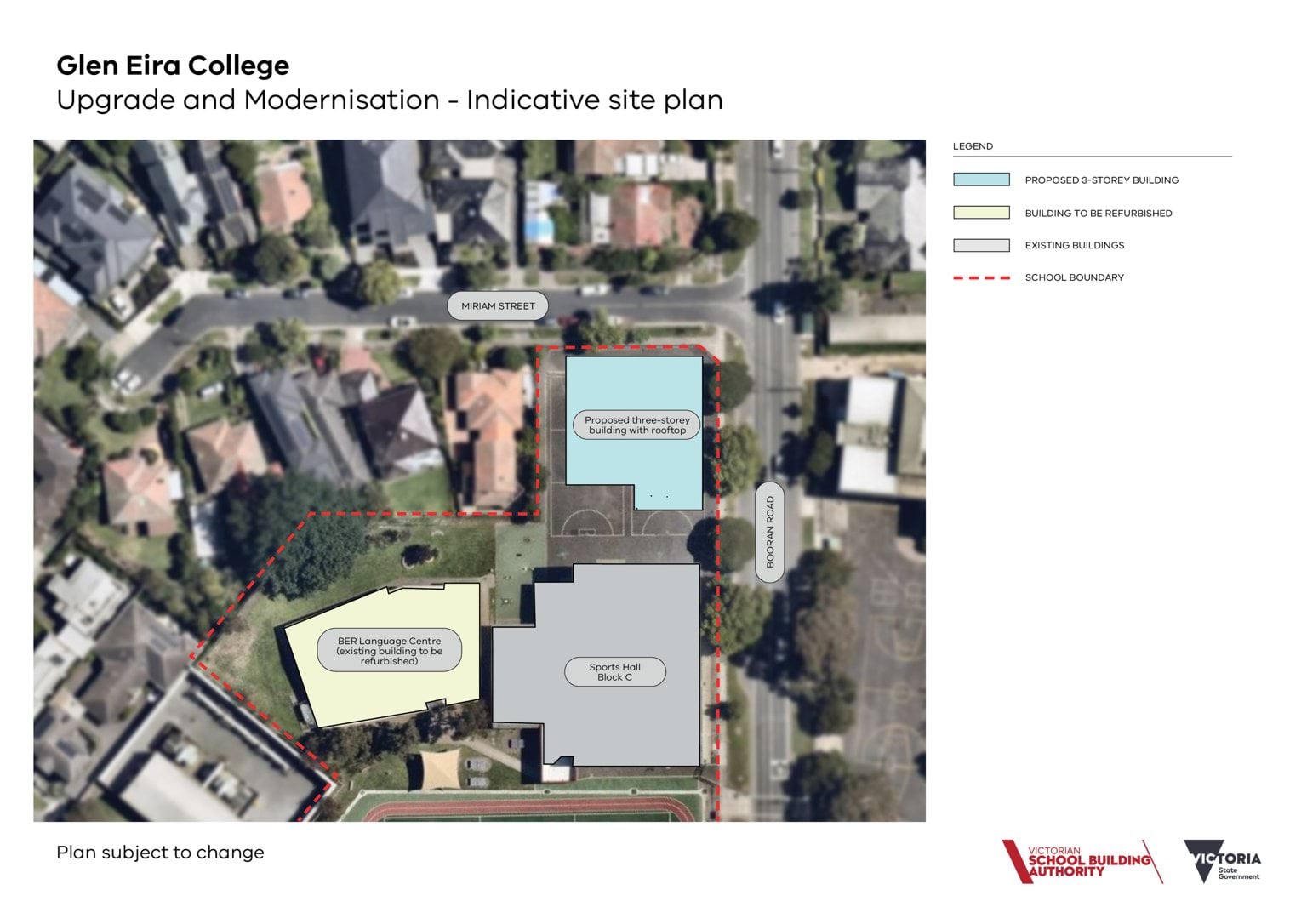 An indicative site plan for the Upgrade and Modernisation - Building Capacity project at Glen Eira College