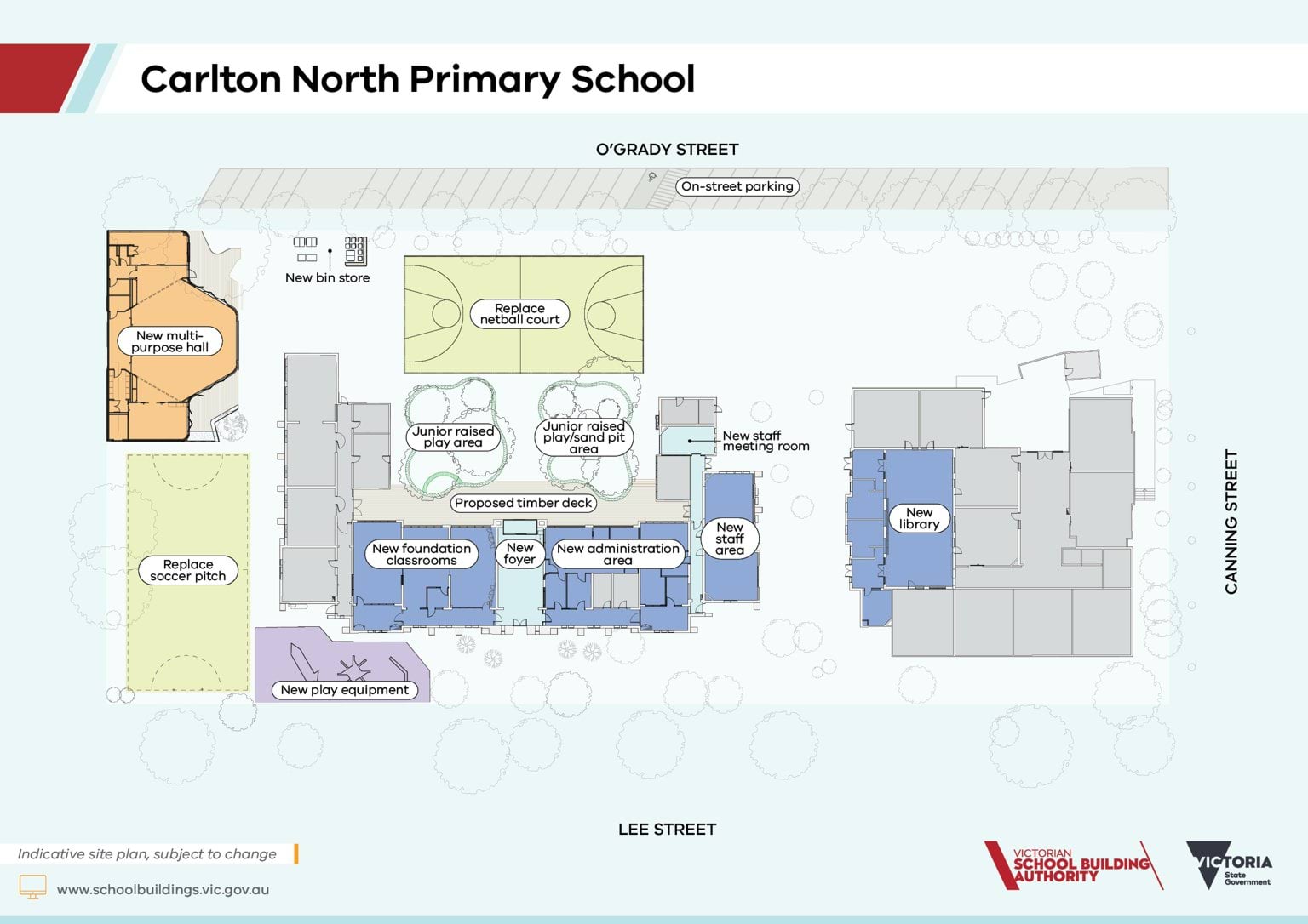 An indicative site plan of the Upgrade and Modernisation project at Carlton North Primary School