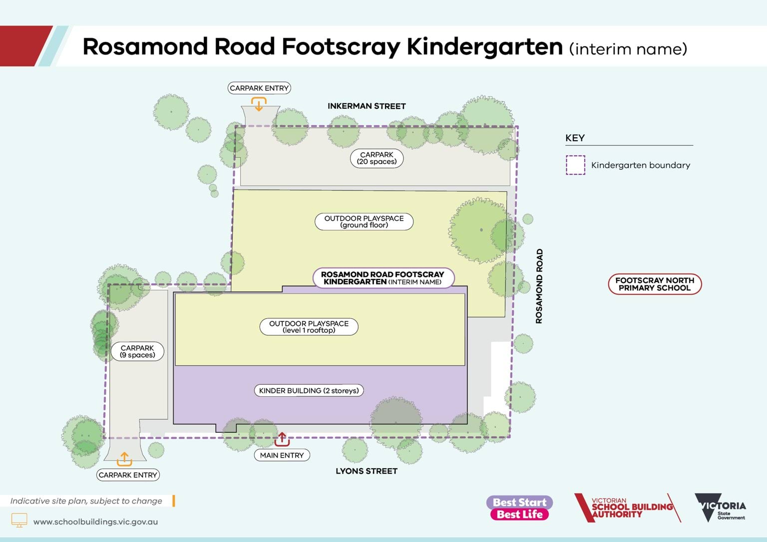 An indicative site plan of Rosamond Road Footscray Kindergarten (interim name)