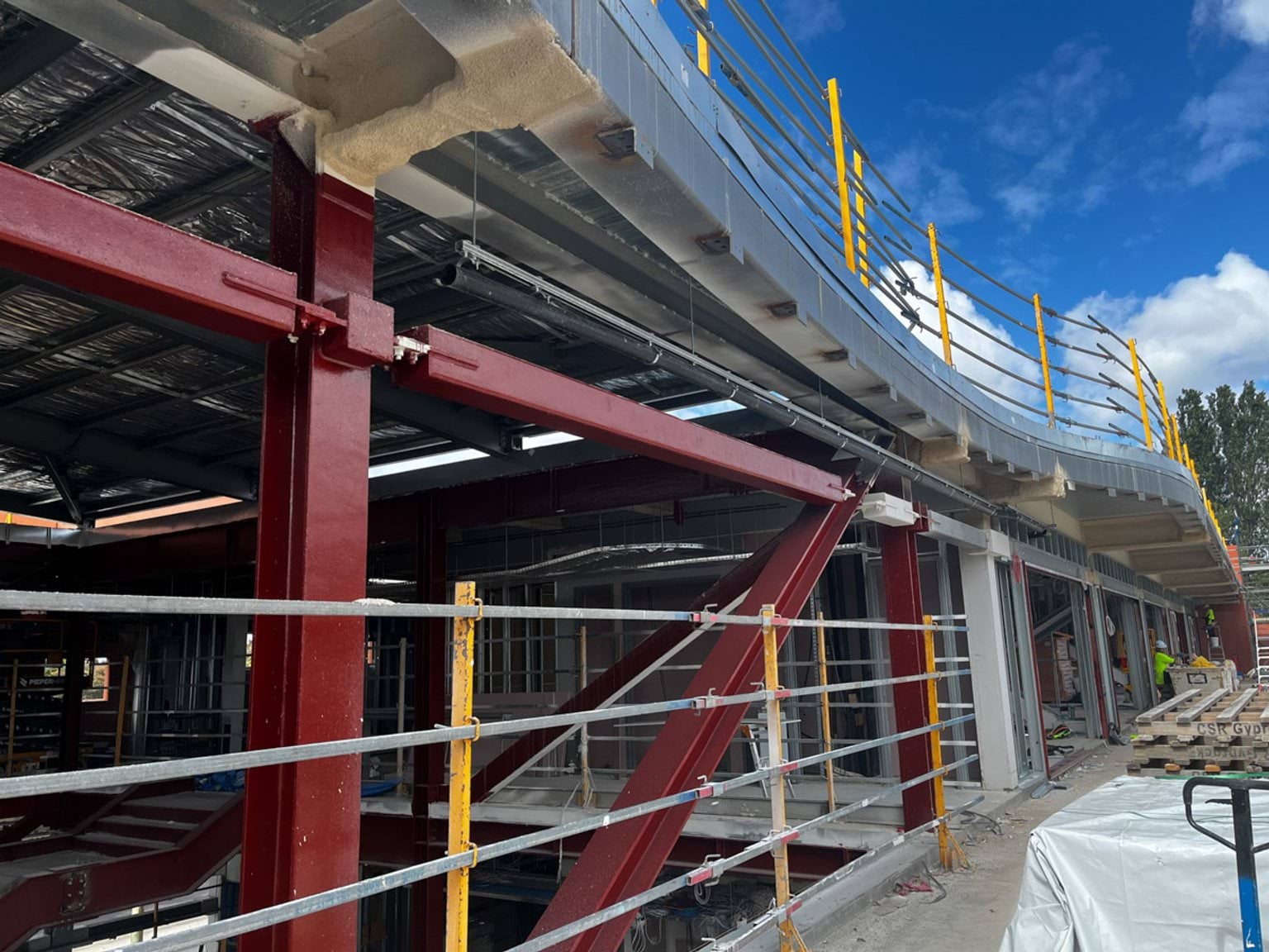 Exterior scaffolding on school building